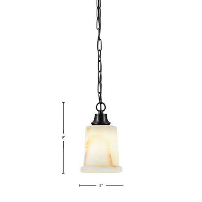 Toltec Chain 5in 1-Light Pendant | Industrial Matte Black Steel and Natural Stone Glass | Kitchen Island & Dining Room | 5 x 9 in | Model 31-MB-4128