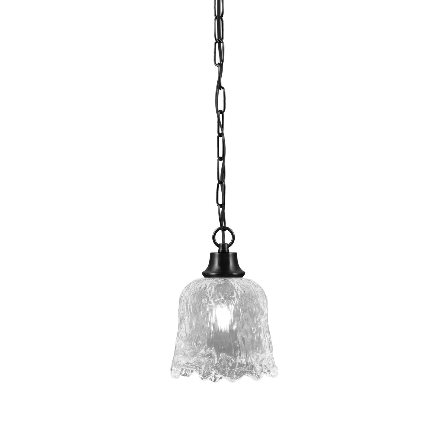 Toltec Chain 7in 1-Light Pendant | Industrial Matte Black Steel and Clear Lava Glass | Kitchen Island & Dining Room | 7 x 9.5 in | Model 31-MB-4230
