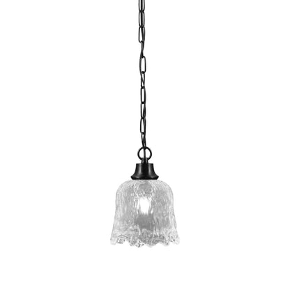 Toltec Chain 7in 1-Light Pendant | Industrial Matte Black Steel and Clear Lava Glass | Kitchen Island & Dining Room | 7 x 9.5 in | Model 31-MB-4230
