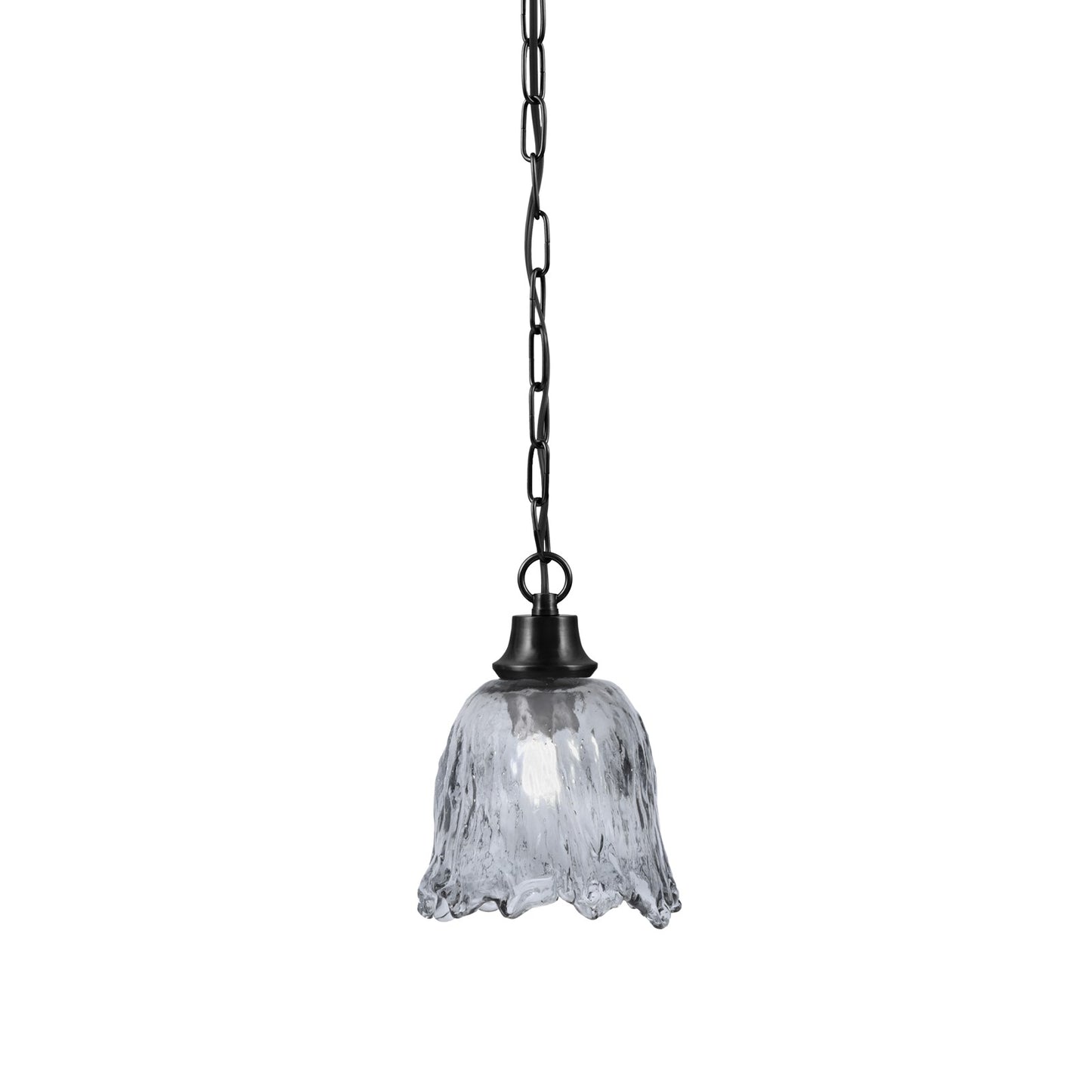 Toltec Chain 7in 1-Light Pendant | Industrial Matte Black Steel and Smoke Lava Glass | Kitchen Island & Dining Room | 7 x 9.5 in | Model 31-MB-4232