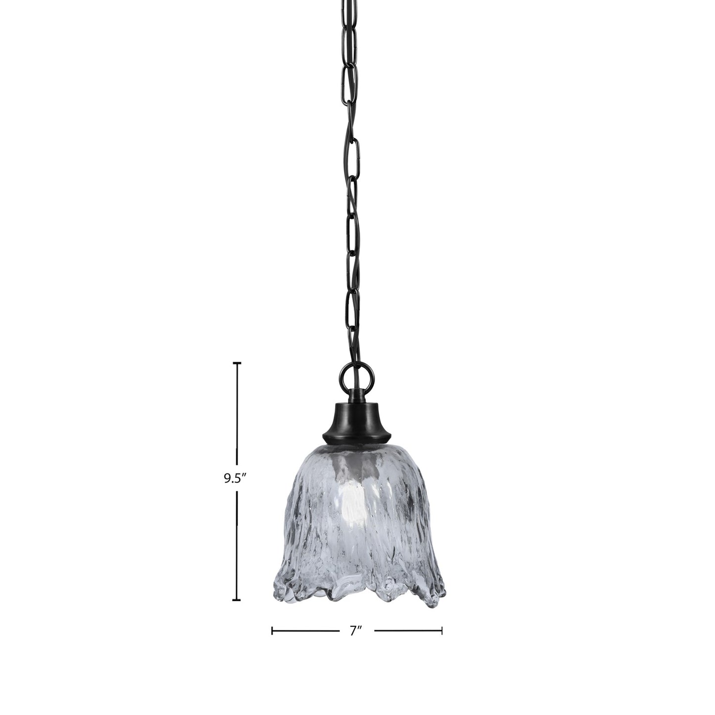 Toltec Chain 7in 1-Light Pendant | Industrial Matte Black Steel and Smoke Lava Glass | Kitchen Island & Dining Room | 7 x 9.5 in | Model 31-MB-4232