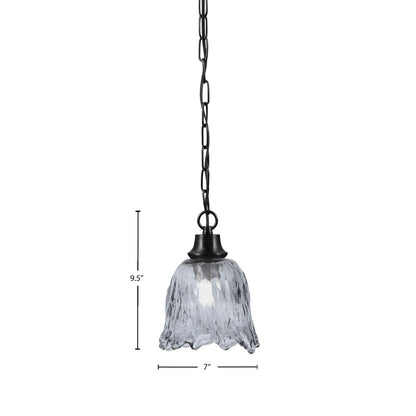 Toltec Chain 7in 1-Light Pendant | Industrial Matte Black Steel and Smoke Lava Glass | Kitchen Island & Dining Room | 7 x 9.5 in | Model 31-MB-4232