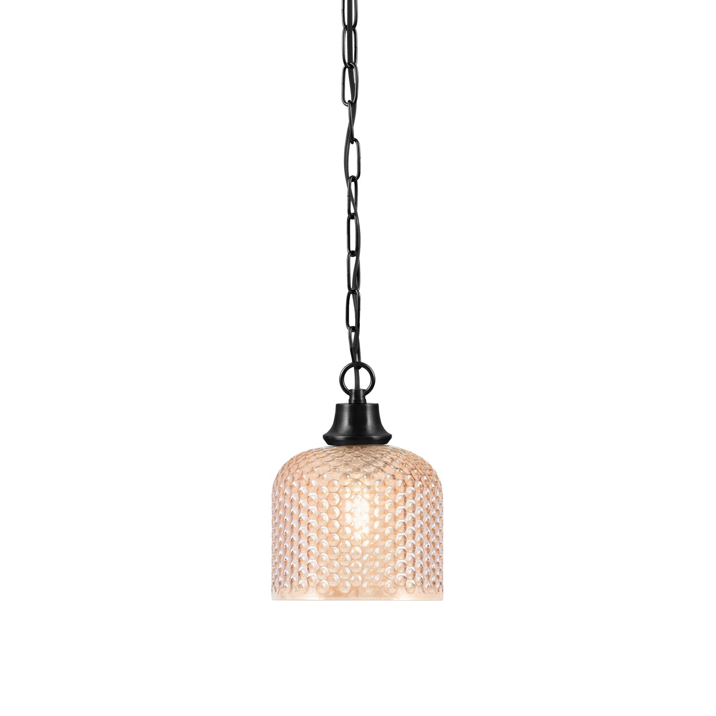Toltec Chain 6.5in 1-Light Pendant | Industrial Matte Black Steel and Amber Textured Glass | Kitchen Island & Dining Room | 6.5 x 8.5 in | Model 31-MB-4613