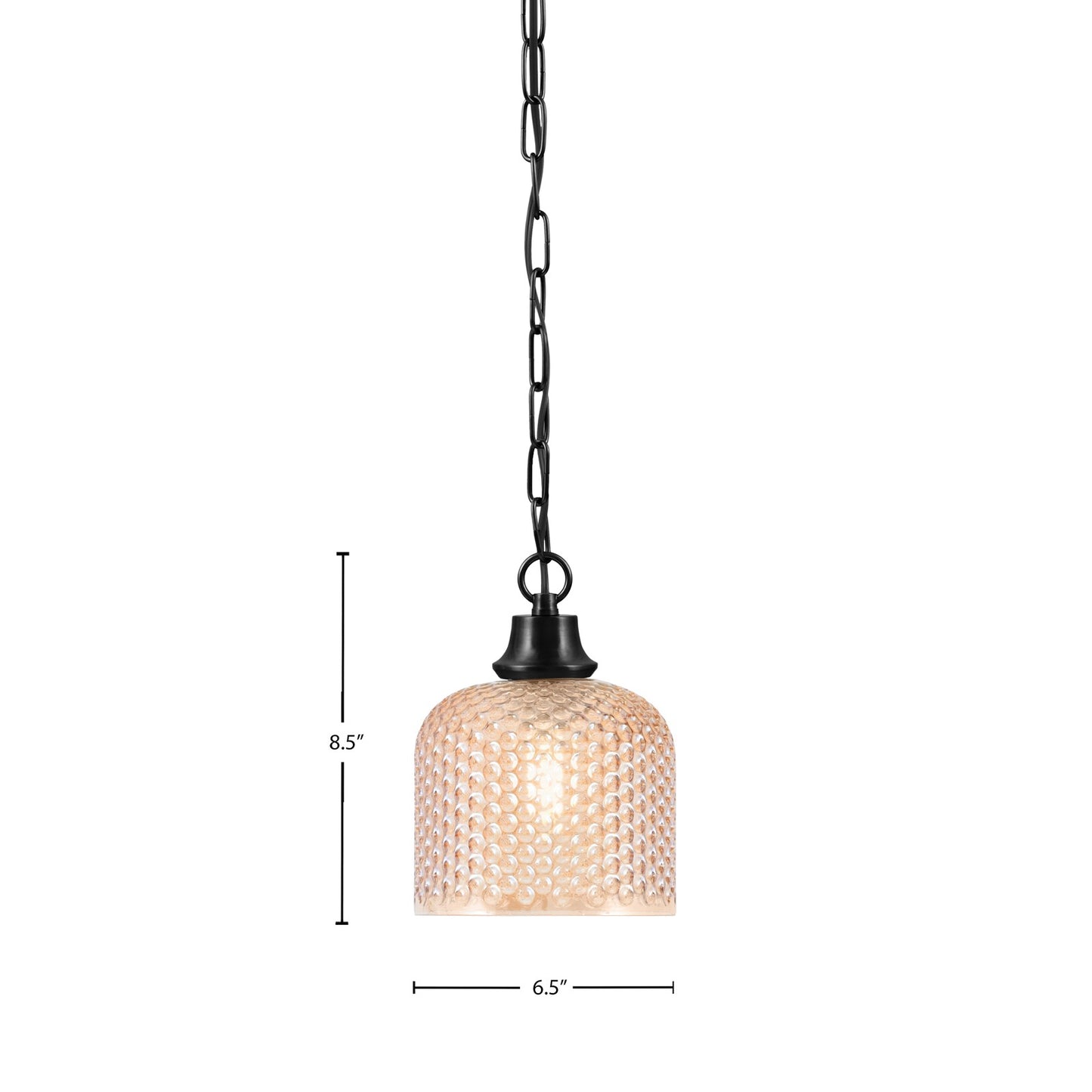 Toltec Chain 6.5in 1-Light Pendant | Industrial Matte Black Steel and Amber Textured Glass | Kitchen Island & Dining Room | 6.5 x 8.5 in | Model 31-MB-4613