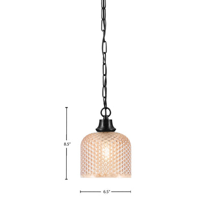 Toltec Chain 6.5in 1-Light Pendant | Industrial Matte Black Steel and Amber Textured Glass | Kitchen Island & Dining Room | 6.5 x 8.5 in | Model 31-MB-4613