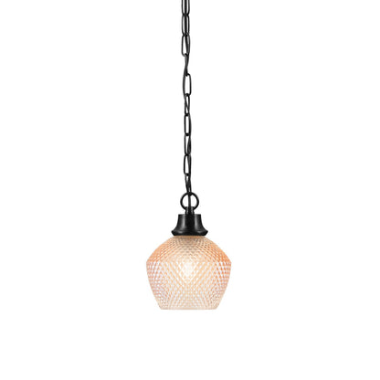 Toltec Chain 6in 1-Light Pendant | Industrial Matte Black Steel and Amber Textured Glass | Kitchen Island & Dining Room | 6 x 8.5 in | Model 31-MB-4623