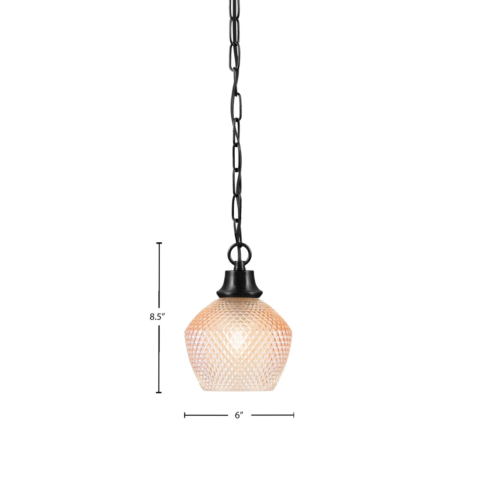 Toltec Chain 6in 1-Light Pendant | Industrial Matte Black Steel and Amber Textured Glass | Kitchen Island & Dining Room | 6 x 8.5 in | Model 31-MB-4623