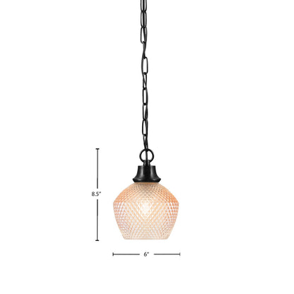 Toltec Chain 6in 1-Light Pendant | Industrial Matte Black Steel and Amber Textured Glass | Kitchen Island & Dining Room | 6 x 8.5 in | Model 31-MB-4623