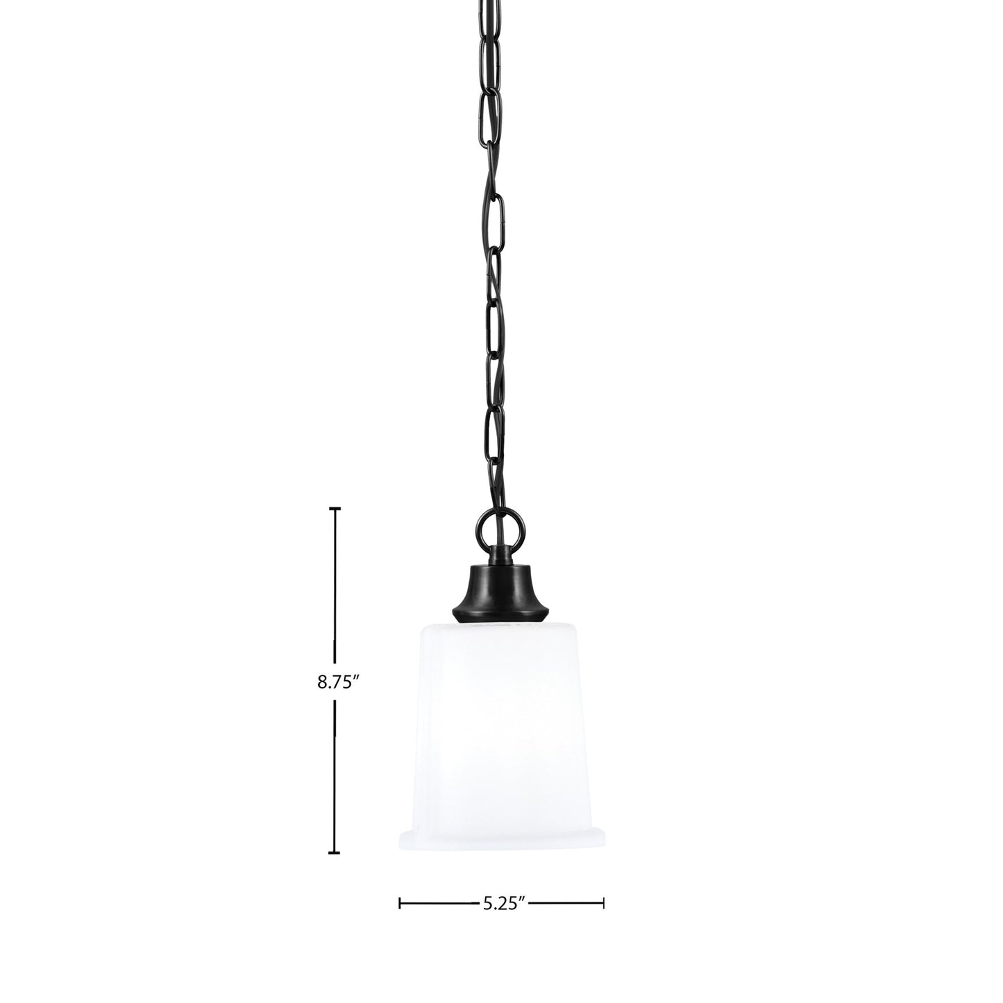 Toltec Chain 5.25in 1-Light Pendant | Modern Matte Black Steel and White Opal Glass | Kitchen Island & Dining Room | 5.25 x 5.25 x 8.75 in | Model 31-MB-5031
