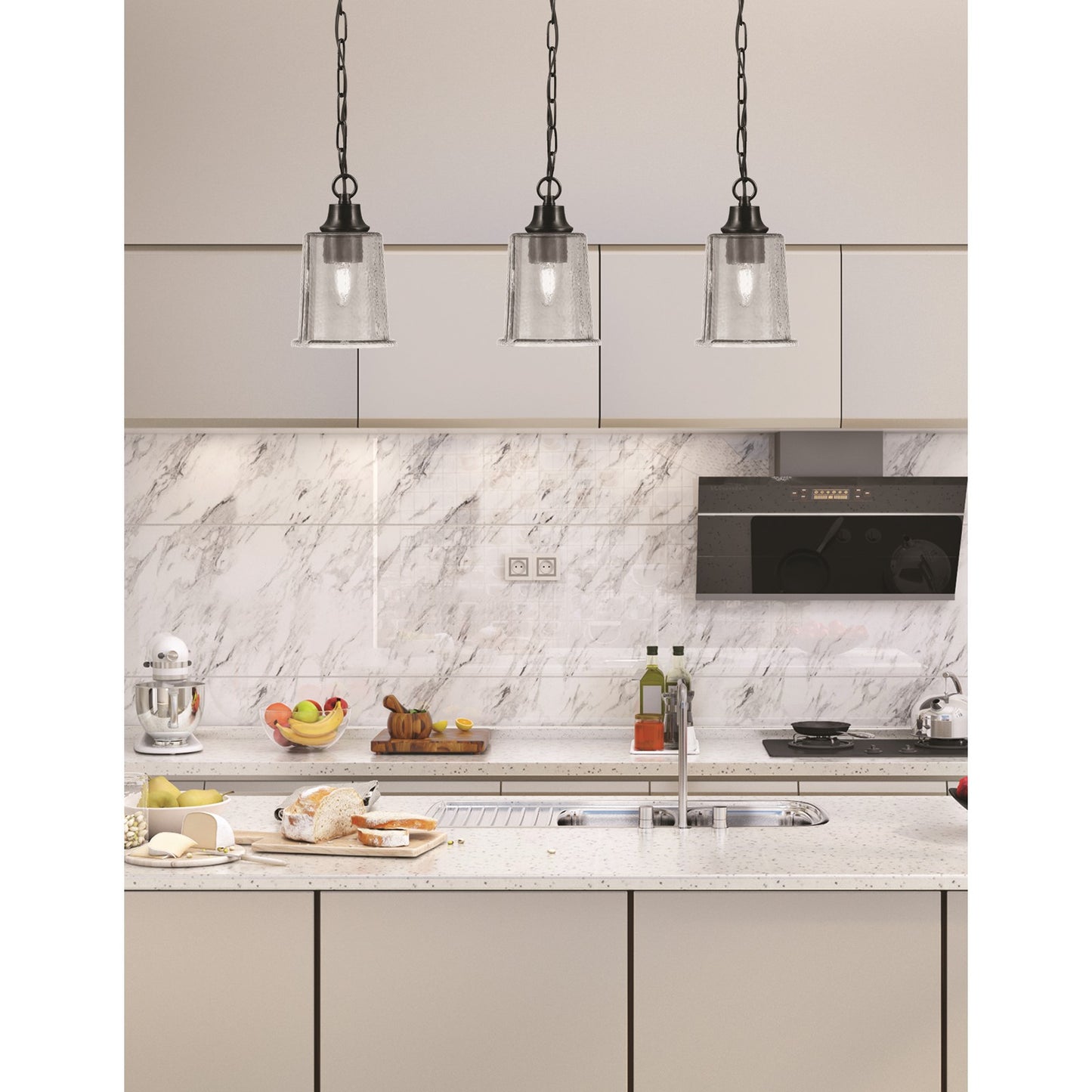 Toltec Chain 5.25in 1-Light Pendant | Modern Matte Black Steel and Smoke Bubble Glass | Kitchen Island & Dining Room | 5.25 x 5.25 x 8.75 in | Model 31-MB-5032