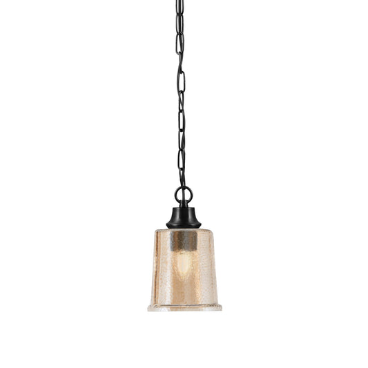 Toltec Chain 5.25in 1-Light Pendant | Modern Matte Black Steel and Amber Bubble Glass | Kitchen Island & Dining Room | 5.25 x 5.25 x 8.75 in | Model 31-MB-5033