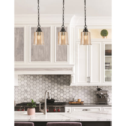 Toltec Chain 5.25in 1-Light Pendant | Modern Matte Black Steel and Amber Bubble Glass | Kitchen Island & Dining Room | 5.25 x 5.25 x 8.75 in | Model 31-MB-5033