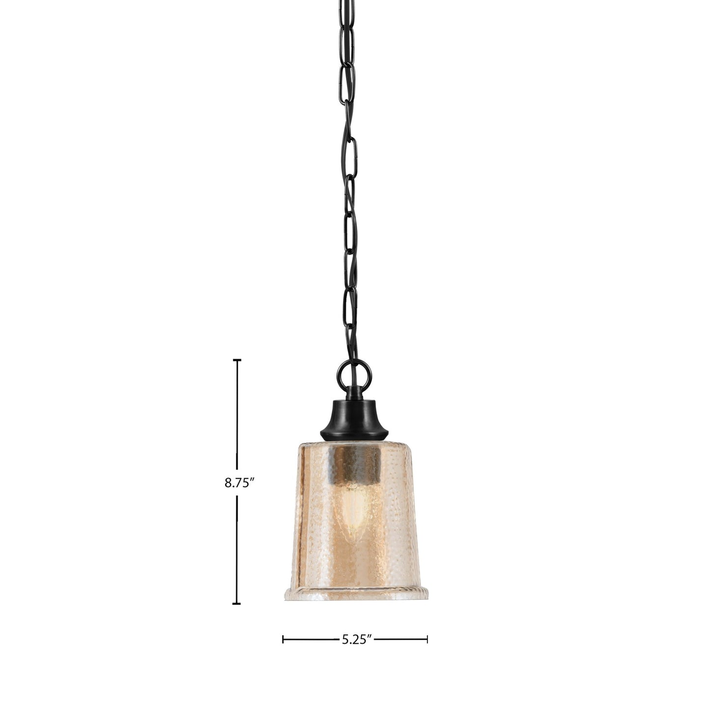 Toltec Chain 5.25in 1-Light Pendant | Modern Matte Black Steel and Amber Bubble Glass | Kitchen Island & Dining Room | 5.25 x 5.25 x 8.75 in | Model 31-MB-5033
