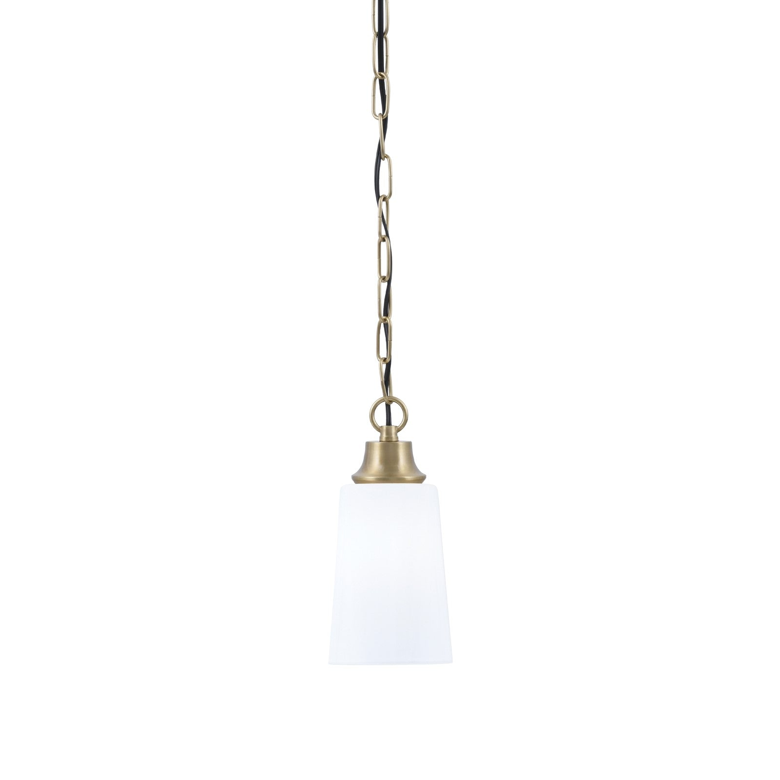 Toltec Chain 4.5in 1-Light Pendant | New Age Brass Steel and White Opal Glass | Kitchen Island & Dining Room | 4.5 x 4.5 x 9.5 in | Model 31-NAB-261