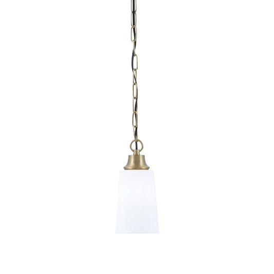 Toltec Chain 4.5in 1-Light Pendant | New Age Brass Steel and White Opal Glass | Kitchen Island & Dining Room | 4.5 x 4.5 x 9.5 in | Model 31-NAB-261