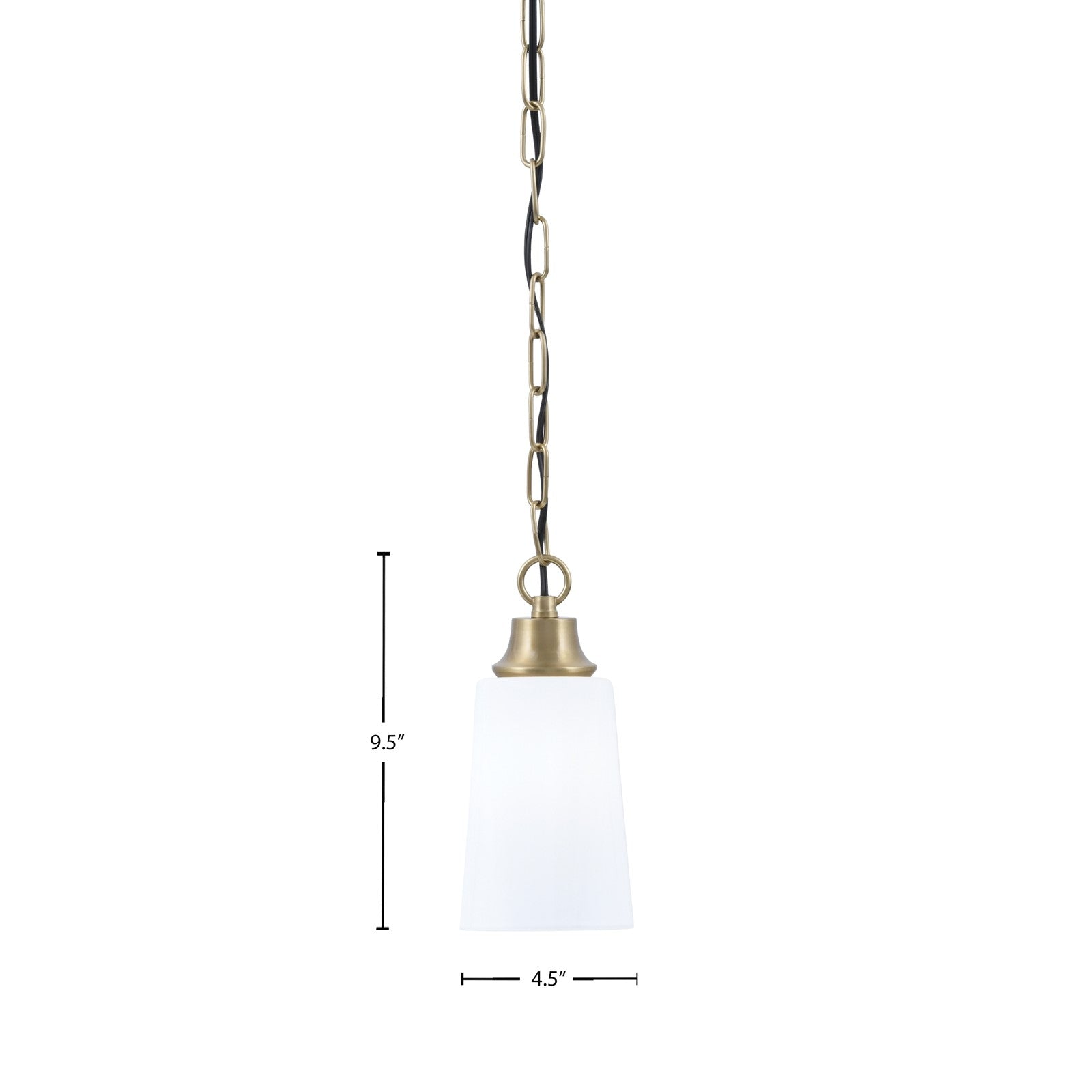 Toltec Chain 4.5in 1-Light Pendant | New Age Brass Steel and White Opal Glass | Kitchen Island & Dining Room | 4.5 x 4.5 x 9.5 in | Model 31-NAB-261