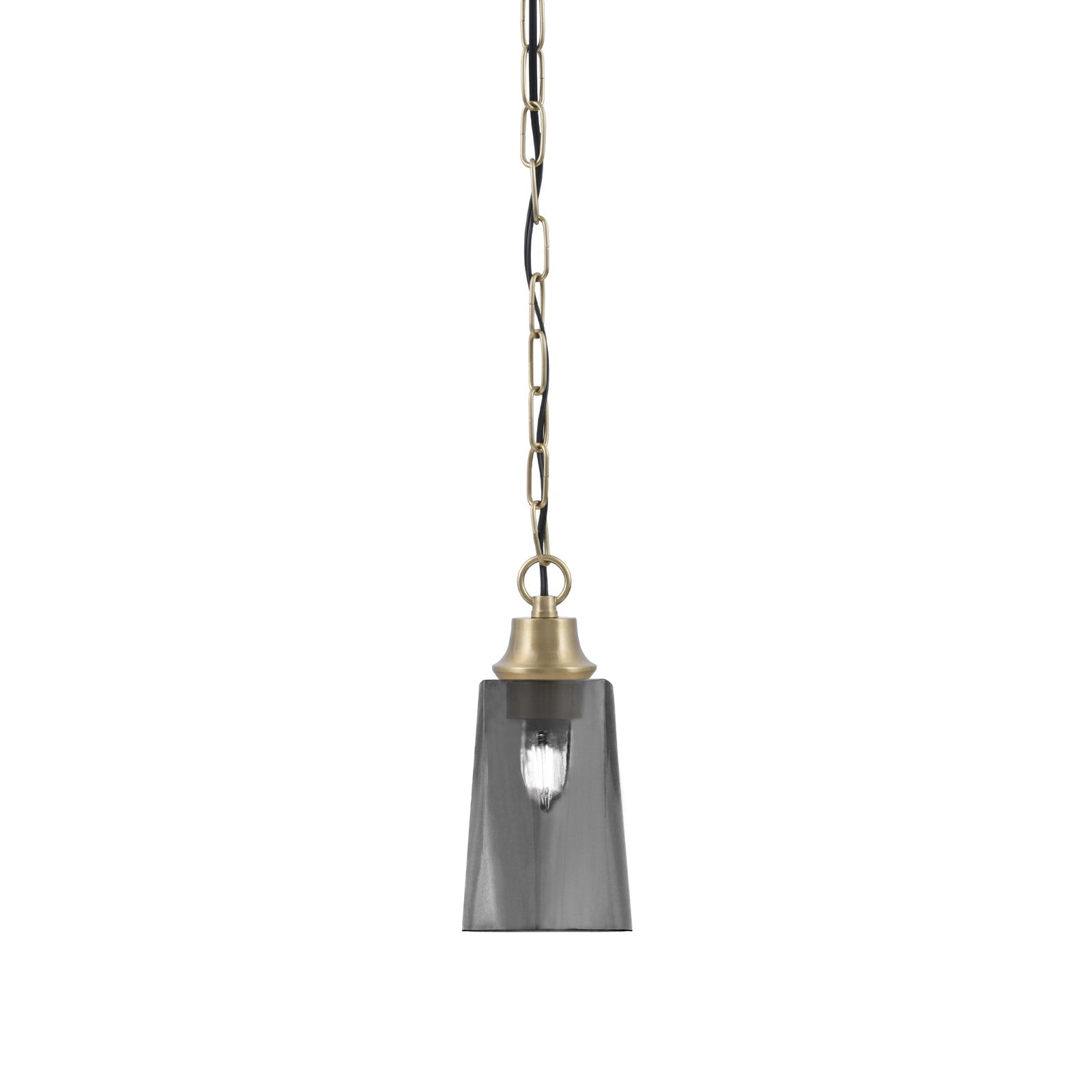 Toltec Chain 4.5in 1-Light Pendant | New Age Brass Steel and Smoke Bubble Glass | Kitchen Island & Dining Room | 4.5 x 4.5 x 9.5 in | Model 31-NAB-262