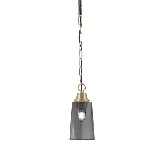 Toltec Chain 4.5in 1-Light Pendant | New Age Brass Steel and Smoke Bubble Glass | Kitchen Island & Dining Room | 4.5 x 4.5 x 9.5 in | Model 31-NAB-262