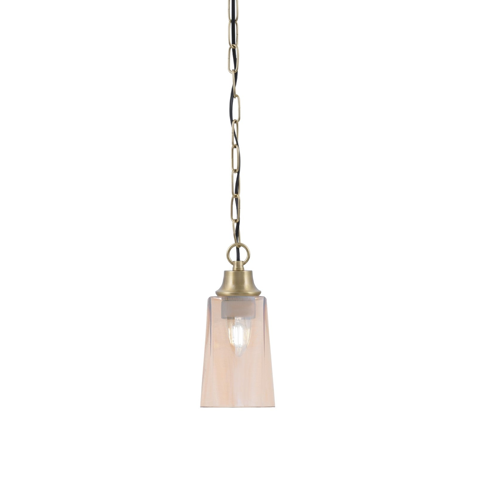 Toltec Chain 4.5in 1-Light Pendant | New Age Brass Steel and Amber Gradient Glass | Kitchen Island & Dining Room | 4.5 x 4.5 x 9.5 in | Model 31-NAB-263