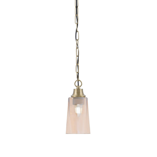 Toltec Chain 4.5in 1-Light Pendant | New Age Brass Steel and Amber Gradient Glass | Kitchen Island & Dining Room | 4.5 x 4.5 x 9.5 in | Model 31-NAB-263