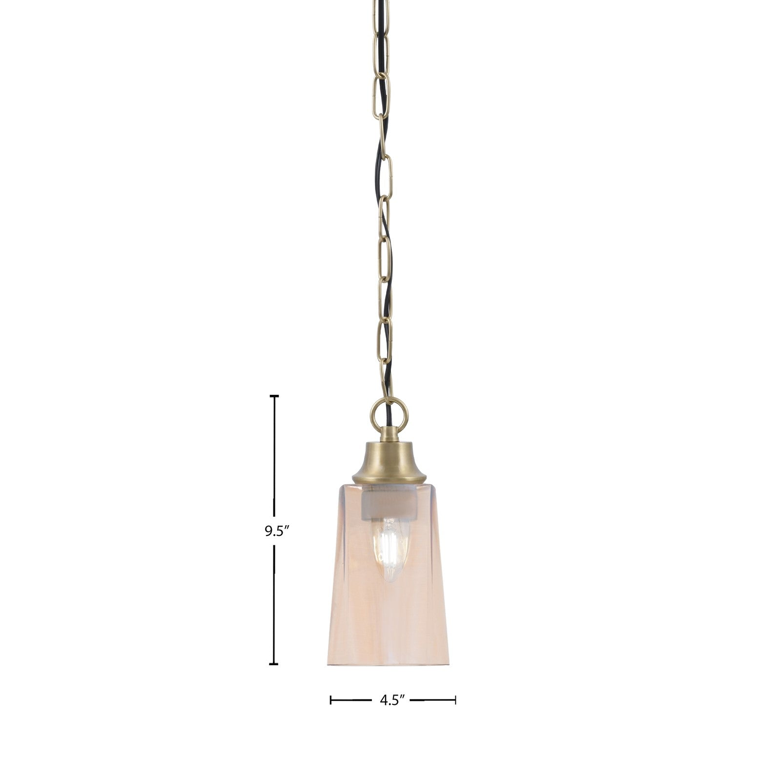 Toltec Chain 4.5in 1-Light Pendant | New Age Brass Steel and Amber Gradient Glass | Kitchen Island & Dining Room | 4.5 x 4.5 x 9.5 in | Model 31-NAB-263