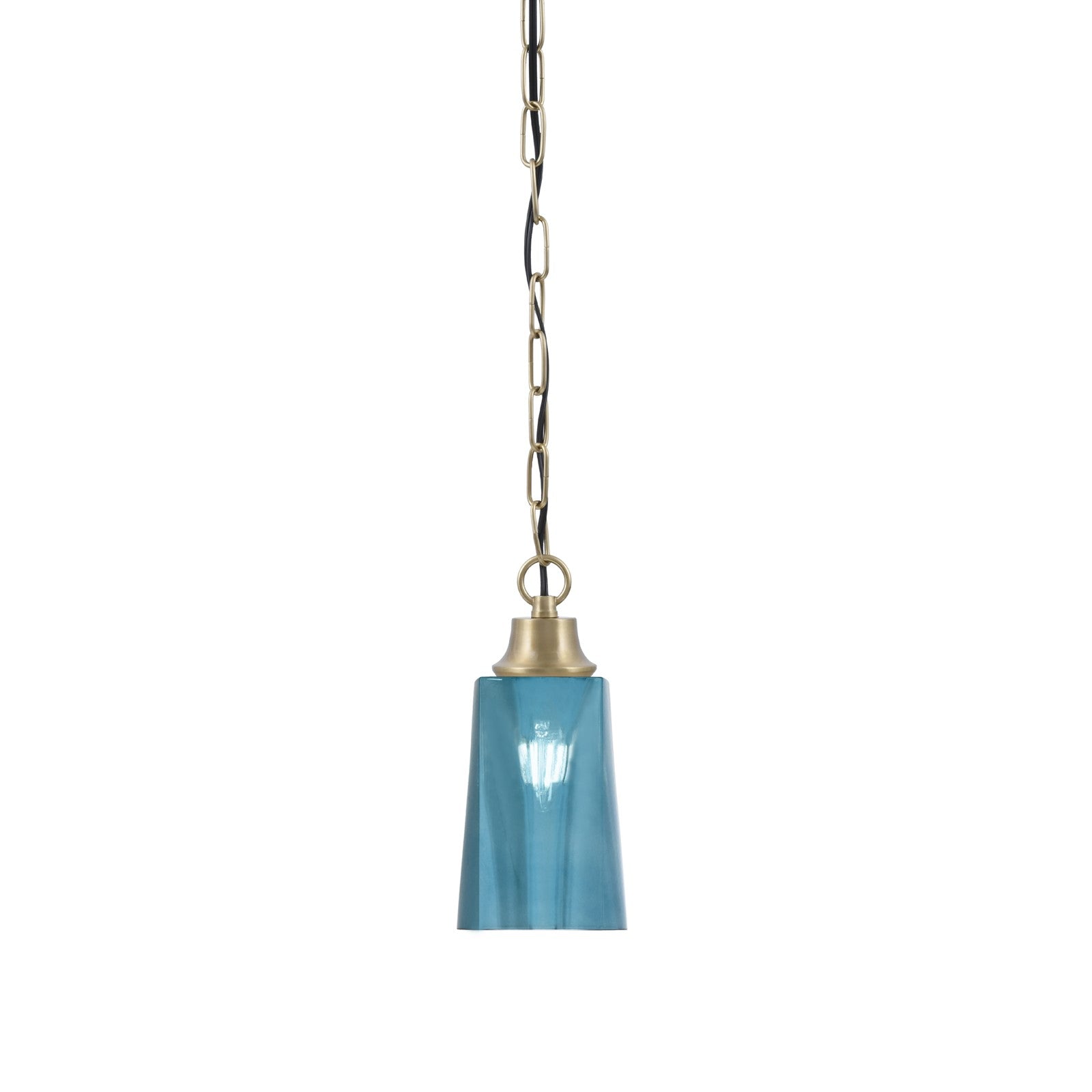 Toltec Chain 4.5in 1-Light Pendant | New Age Brass Steel and Blue Gradient Glass | Kitchen Island & Dining Room | 4.5 x 4.5 x 9.5 in | Model 31-NAB-265