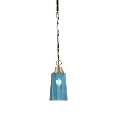 Toltec Chain 4.5in 1-Light Pendant | New Age Brass Steel and Blue Gradient Glass | Kitchen Island & Dining Room | 4.5 x 4.5 x 9.5 in | Model 31-NAB-265