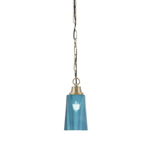 Toltec Chain 4.5in 1-Light Pendant | New Age Brass Steel and Blue Gradient Glass | Kitchen Island & Dining Room | 4.5 x 4.5 x 9.5 in | Model 31-NAB-265