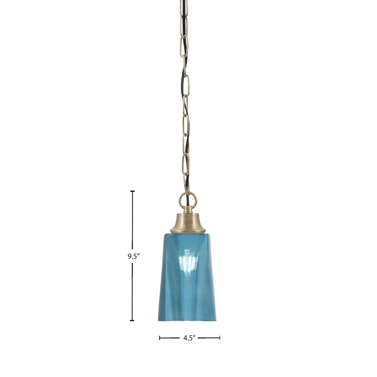 Toltec Chain 4.5in 1-Light Pendant | New Age Brass Steel and Blue Gradient Glass | Kitchen Island & Dining Room | 4.5 x 4.5 x 9.5 in | Model 31-NAB-265