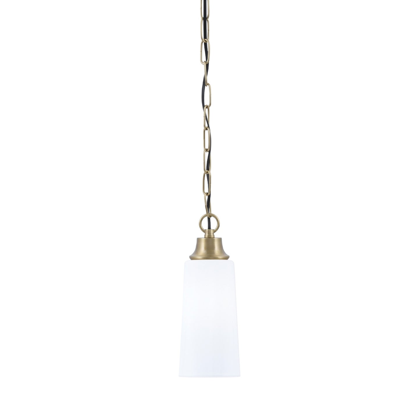 Toltec Chain 5in 1-Light Pendant | New Age Brass Steel and White Opal Glass | Kitchen Island & Dining Room | 5.25 x 5.25 x 12.75 in | Model 31-NAB-291