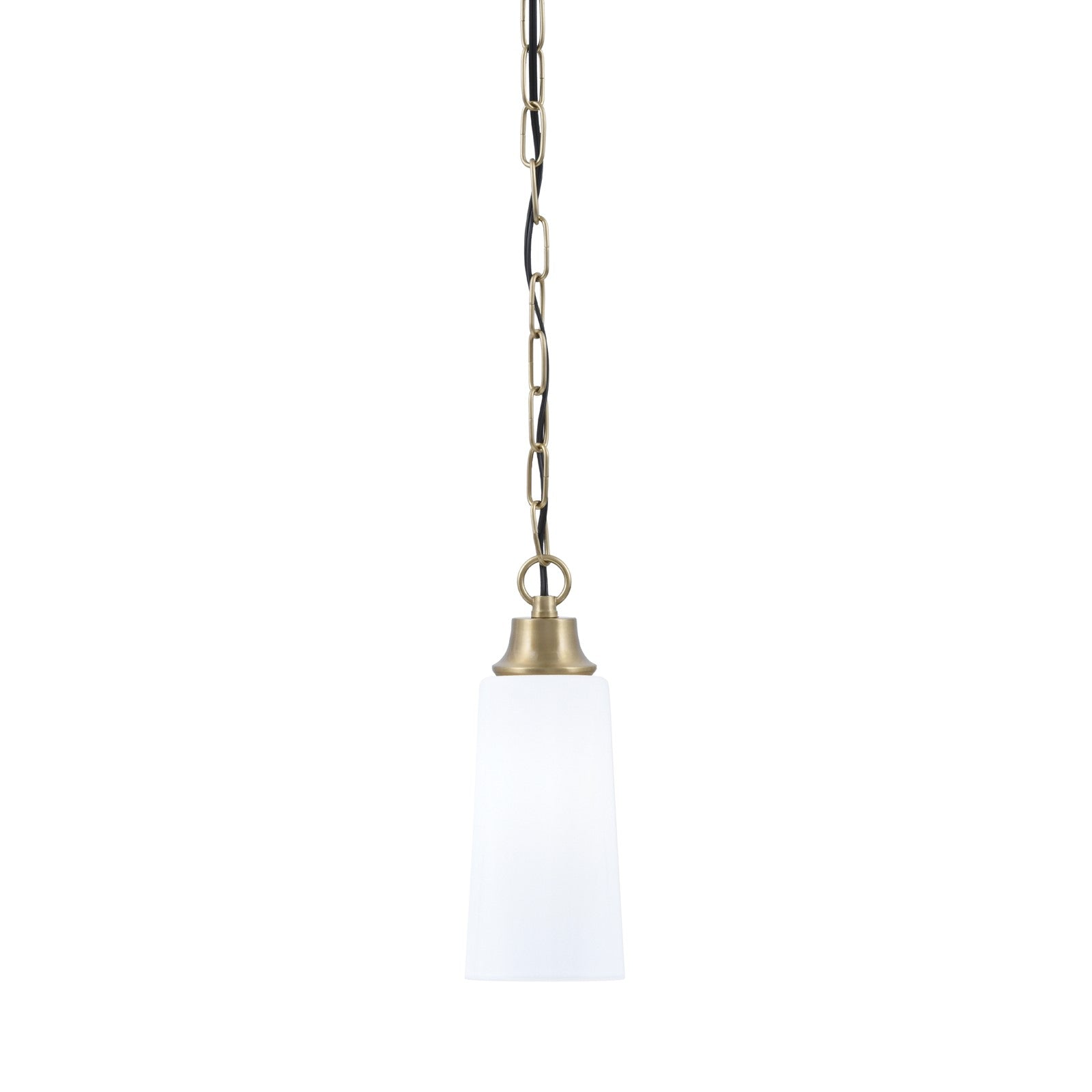 Toltec Chain 5in 1-Light Pendant | New Age Brass Steel and White Opal Glass | Kitchen Island & Dining Room | 5.25 x 5.25 x 12.75 in | Model 31-NAB-291