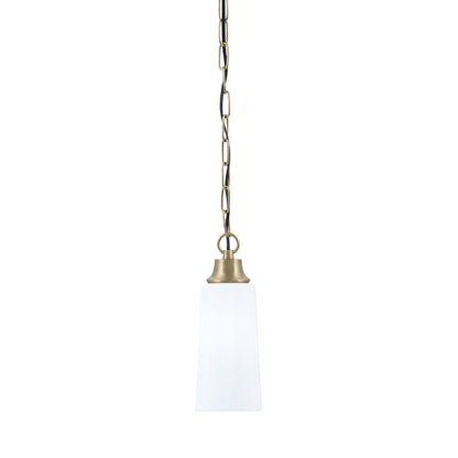 Toltec Chain 5in 1-Light Pendant | New Age Brass Steel and White Opal Glass | Kitchen Island & Dining Room | 5.25 x 5.25 x 12.75 in | Model 31-NAB-291