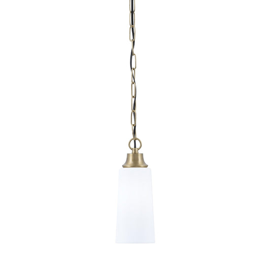 Toltec Chain 5in 1-Light Pendant | New Age Brass Steel and White Opal Glass | Kitchen Island & Dining Room | 5.25 x 5.25 x 12.75 in | Model 31-NAB-291