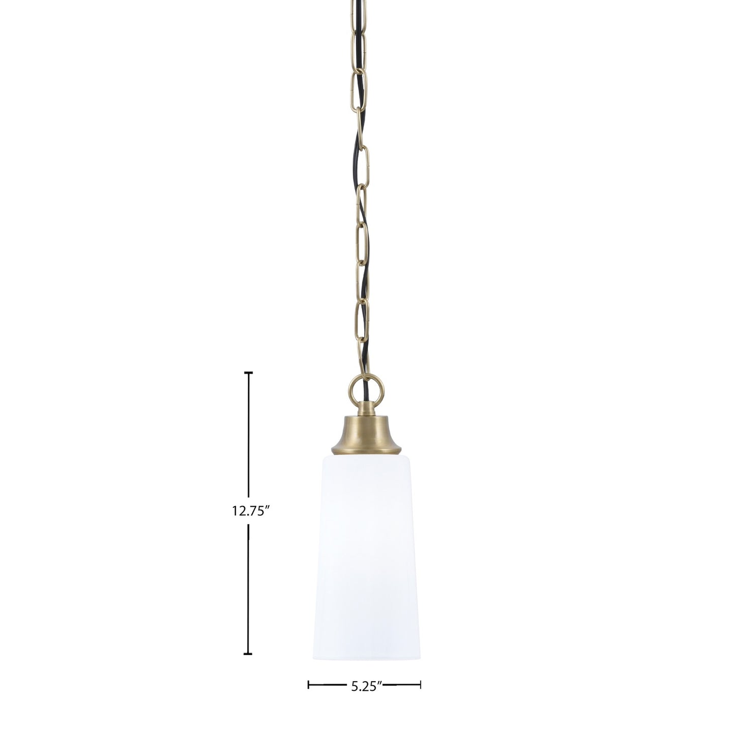 Toltec Chain 5in 1-Light Pendant | New Age Brass Steel and White Opal Glass | Kitchen Island & Dining Room | 5.25 x 5.25 x 12.75 in | Model 31-NAB-291