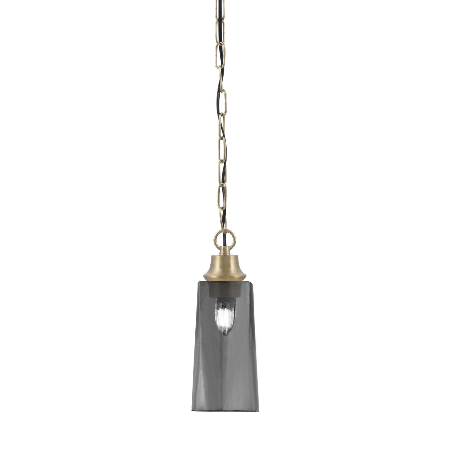 Toltec Chain 5in 1-Light Pendant | New Age Brass Steel and Smoke Bubble Glass | Kitchen Island & Dining Room | 5.25 x 5.25 x 12.75 in | Model 31-NAB-292