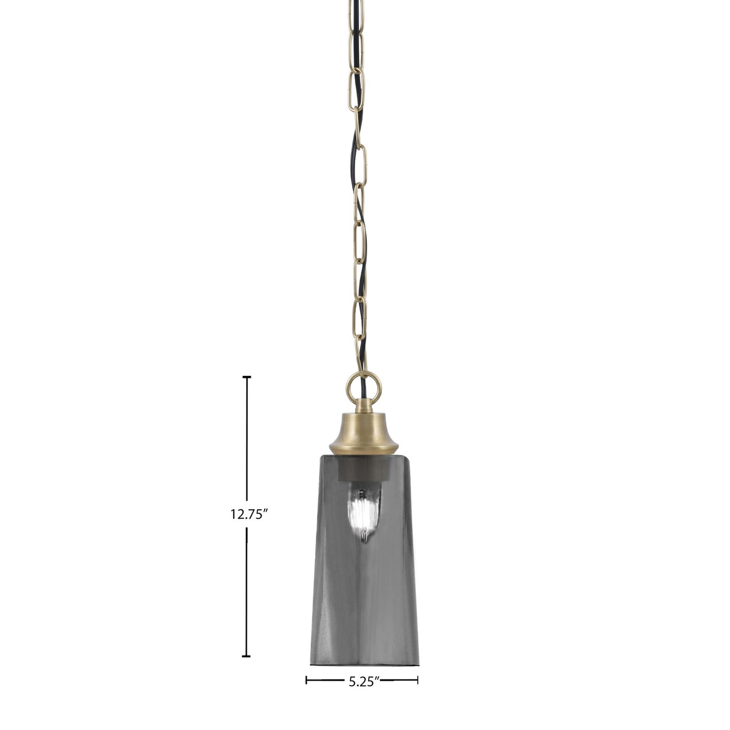 Toltec Chain 5in 1-Light Pendant | New Age Brass Steel and Smoke Bubble Glass | Kitchen Island & Dining Room | 5.25 x 5.25 x 12.75 in | Model 31-NAB-292