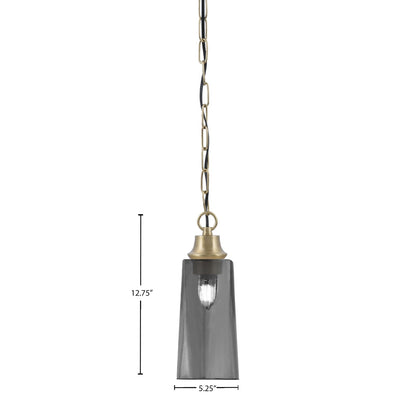 Toltec Chain 5in 1-Light Pendant | New Age Brass Steel and Smoke Bubble Glass | Kitchen Island & Dining Room | 5.25 x 5.25 x 12.75 in | Model 31-NAB-292