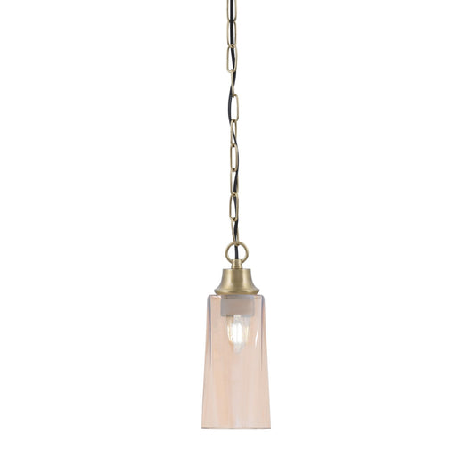 Toltec Chain 5in 1-Light Pendant | New Age Brass Steel and Amber Gradient Glass | Kitchen Island & Dining Room | 5.25 x 5.25 x 12.75 in | Model 31-NAB-293