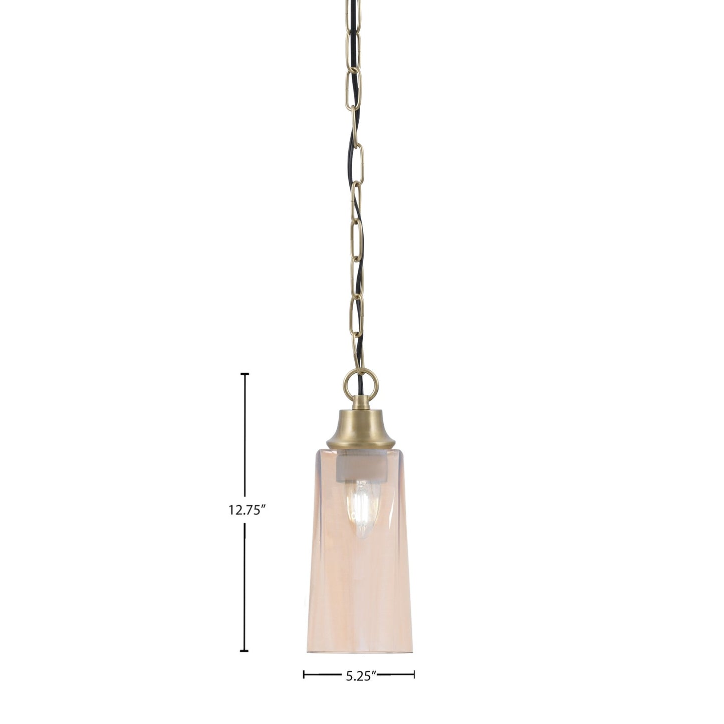 Toltec Chain 5in 1-Light Pendant | New Age Brass Steel and Amber Gradient Glass | Kitchen Island & Dining Room | 5.25 x 5.25 x 12.75 in | Model 31-NAB-293