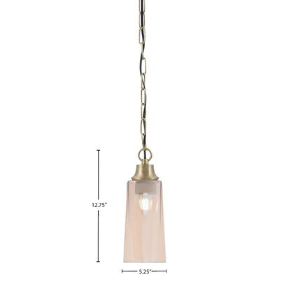 Toltec Chain 5in 1-Light Pendant | New Age Brass Steel and Amber Gradient Glass | Kitchen Island & Dining Room | 5.25 x 5.25 x 12.75 in | Model 31-NAB-293