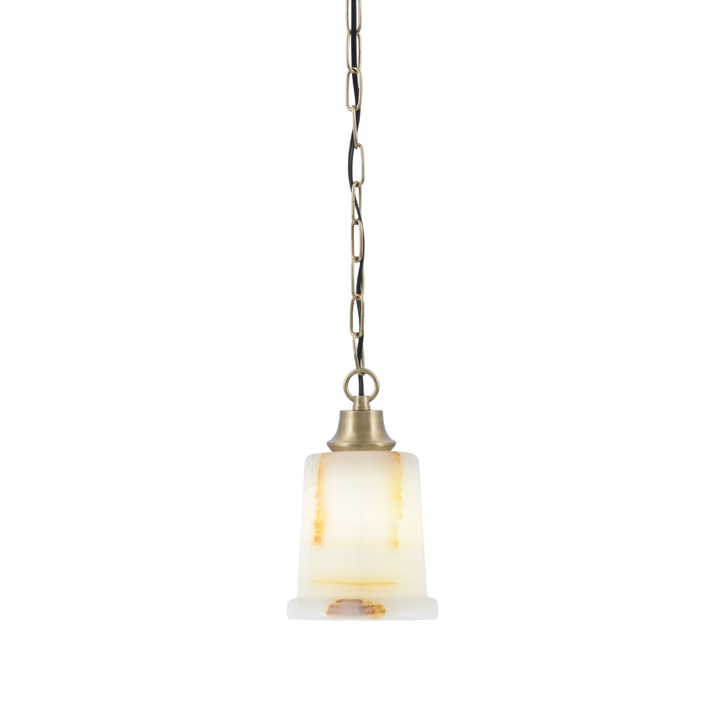 Toltec Chain 5in 1-Light Pendant | New Age Brass Steel and Natural Stone Glass | Kitchen Island & Dining Room | 5 x 9 in | Model 31-NAB-4128