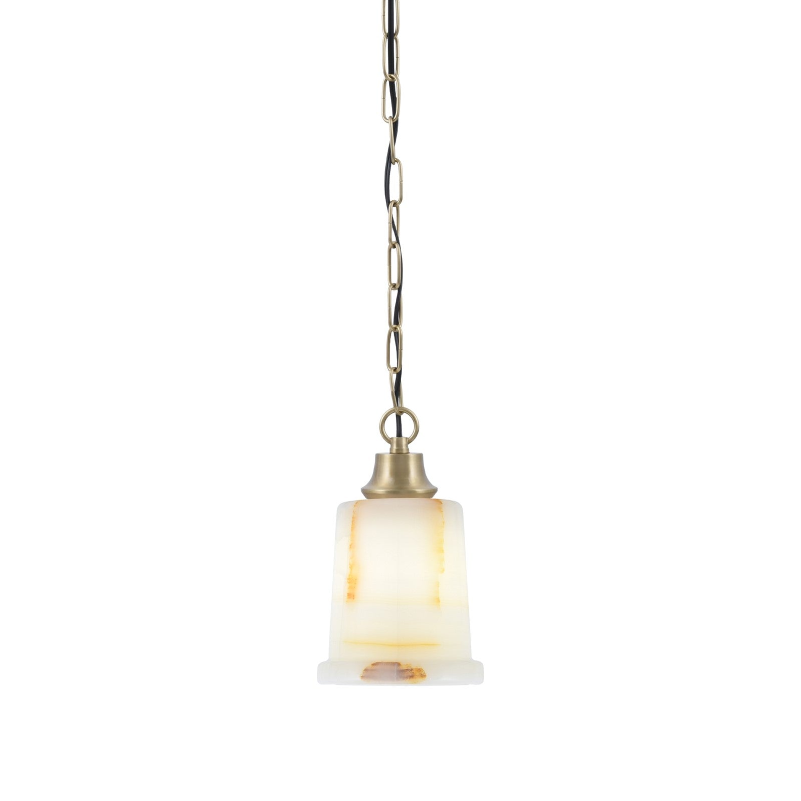 Toltec Chain 5in 1-Light Pendant | New Age Brass Steel and Natural Stone Glass | Kitchen Island & Dining Room | 5 x 9 in | Model 31-NAB-4128