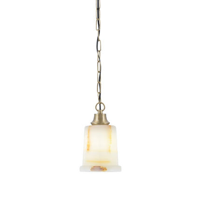 Toltec Chain 5in 1-Light Pendant | New Age Brass Steel and Natural Stone Glass | Kitchen Island & Dining Room | 5 x 9 in | Model 31-NAB-4128