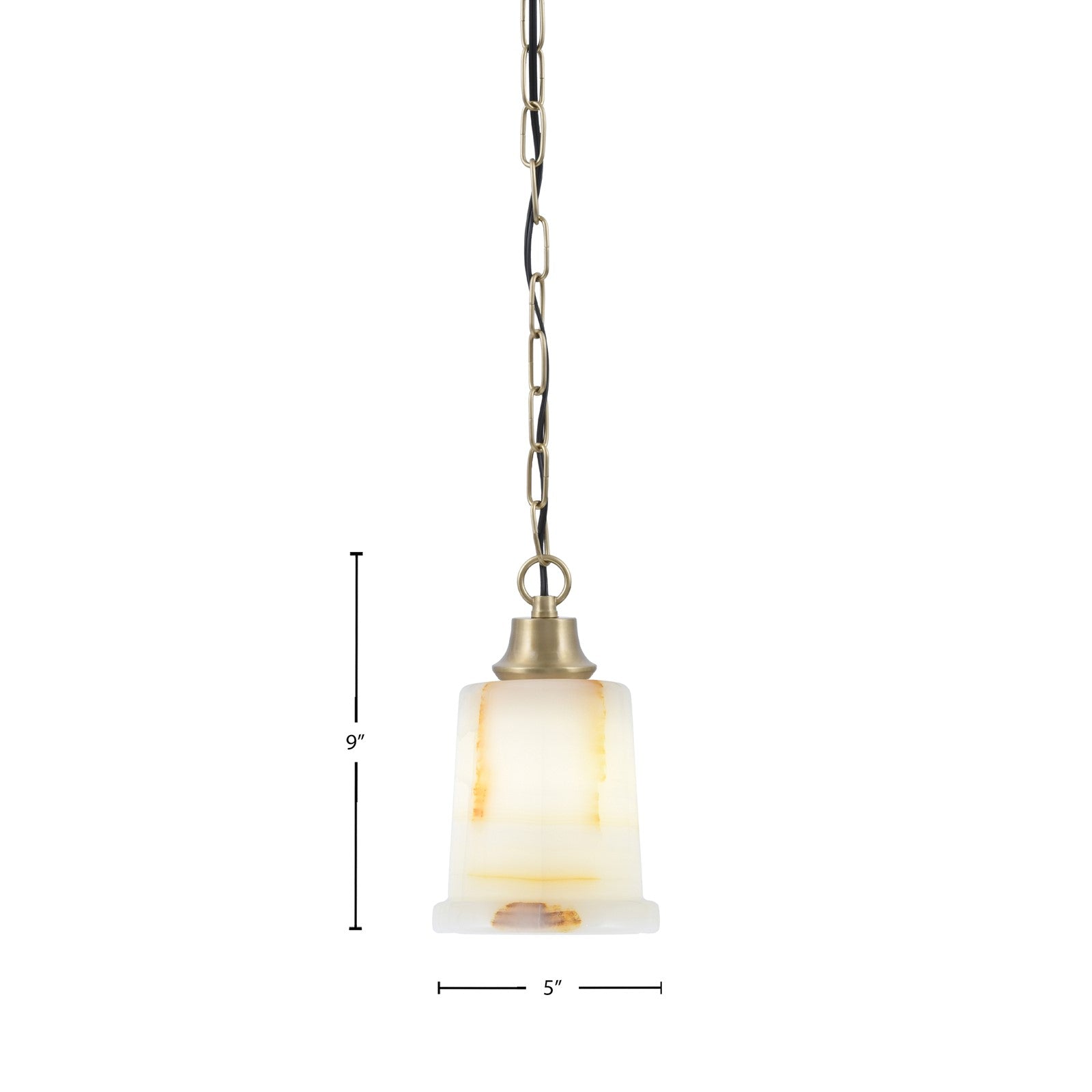 Toltec Chain 5in 1-Light Pendant | New Age Brass Steel and Natural Stone Glass | Kitchen Island & Dining Room | 5 x 9 in | Model 31-NAB-4128