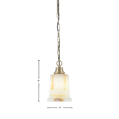 Toltec Chain 5in 1-Light Pendant | New Age Brass Steel and Natural Stone Glass | Kitchen Island & Dining Room | 5 x 9 in | Model 31-NAB-4128