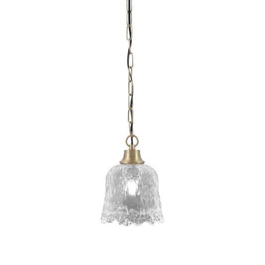 Toltec Chain 7in 1-Light Pendant | New Age Brass Steel and Clear Lava Glass | Kitchen Island & Dining Room | 7 x 9.5 in | Model 31-NAB-4230
