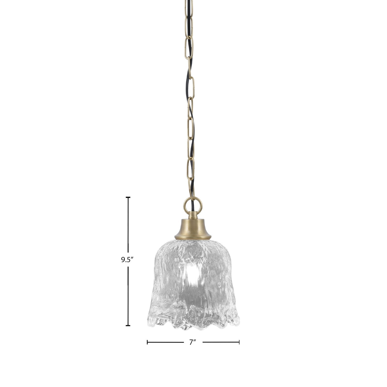 Toltec Chain 7in 1-Light Pendant | New Age Brass Steel and Clear Lava Glass | Kitchen Island & Dining Room | 7 x 9.5 in | Model 31-NAB-4230