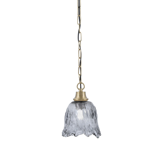 Toltec Chain 7in 1-Light Pendant | New Age Brass Steel and Smoke Lava Glass | Kitchen Island & Dining Room | 7 x 9.5 in | Model 31-NAB-4232