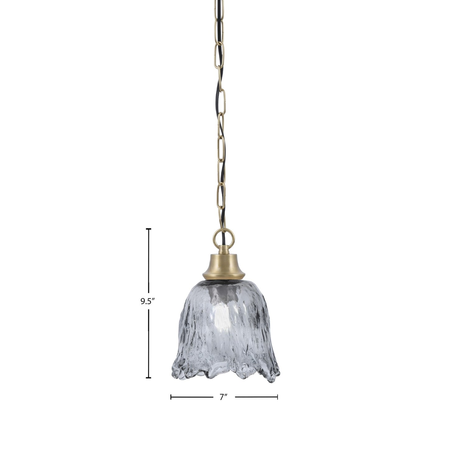 Toltec Chain 7in 1-Light Pendant | New Age Brass Steel and Smoke Lava Glass | Kitchen Island & Dining Room | 7 x 9.5 in | Model 31-NAB-4232