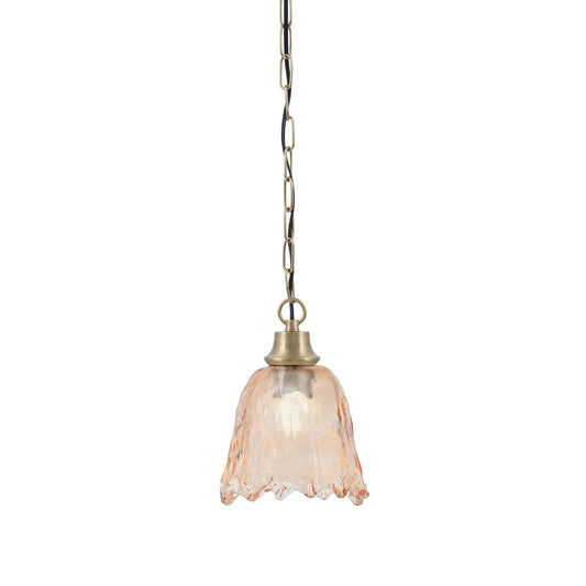 Toltec Chain 7in 1-Light Pendant | New Age Brass Steel and Amber Lava Glass | Kitchen Island & Dining Room | 7 x 9.5 in | Model 31-NAB-4233